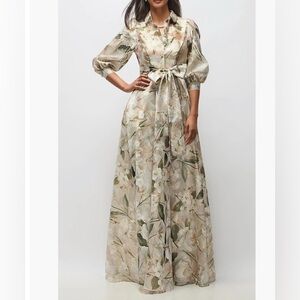 After Six Marie Metallic Floral Tie Waist Organza Gown